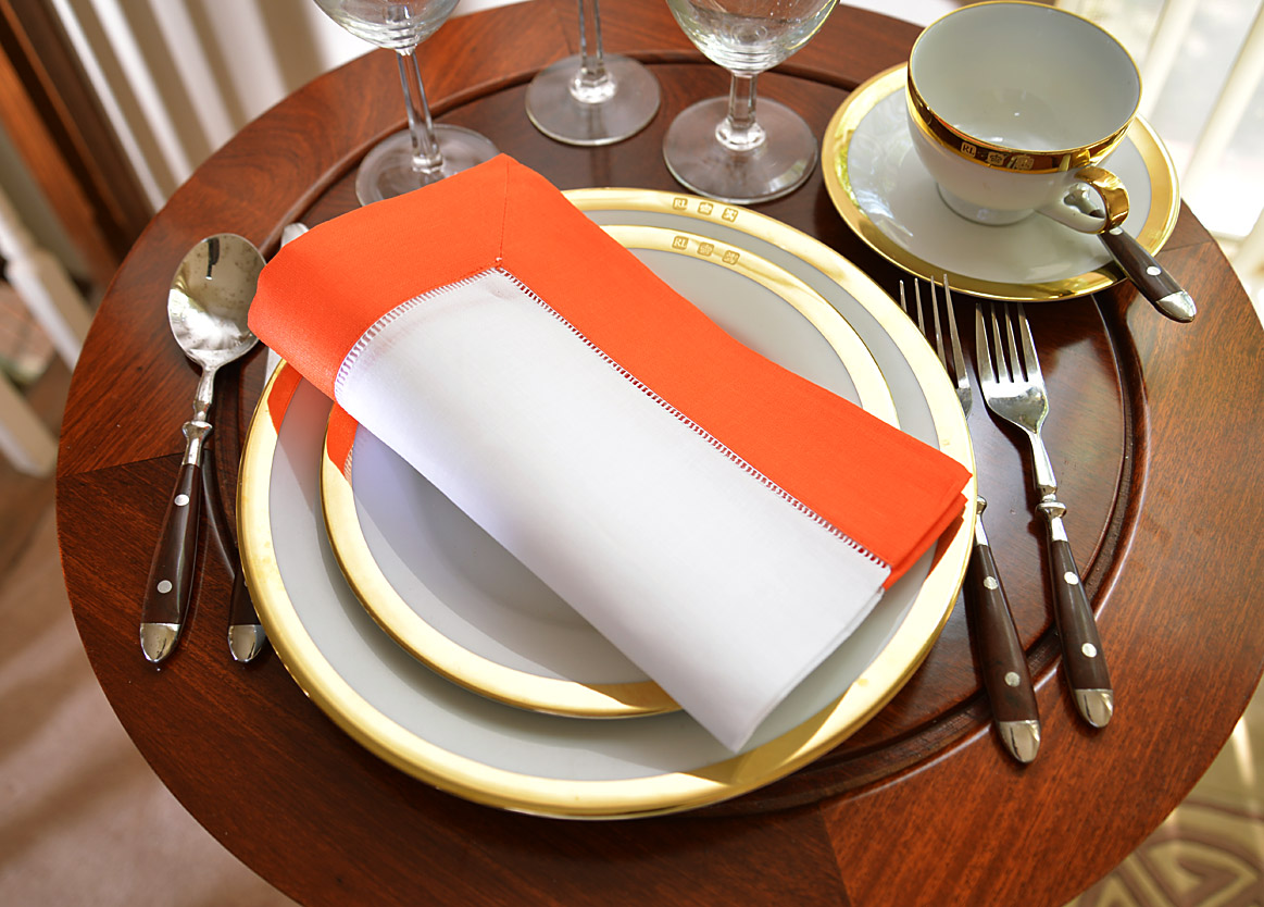 hemstitch dinner napkin, color on color border.