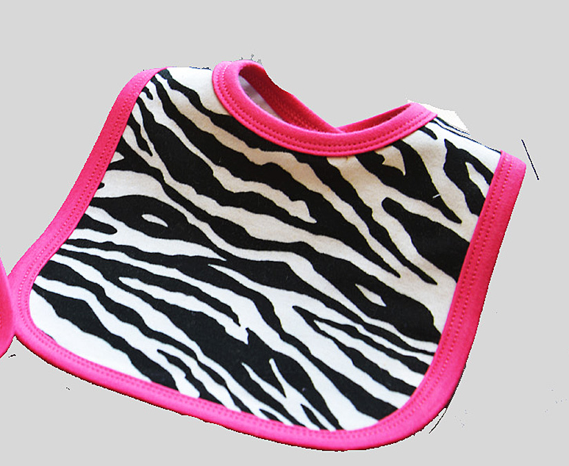 baby bib, black zebra prints, hot pink trims