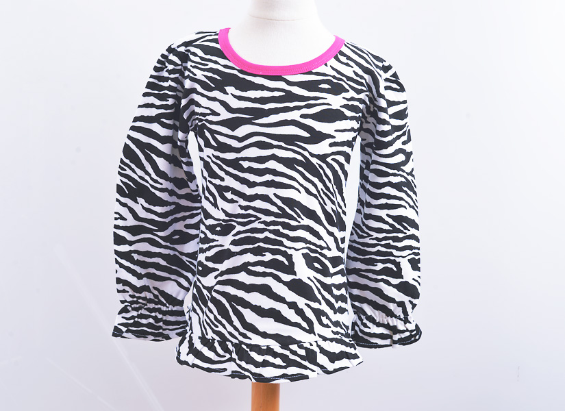 toddler girl long sleeve shirt with ruffles. Zebra Prints.