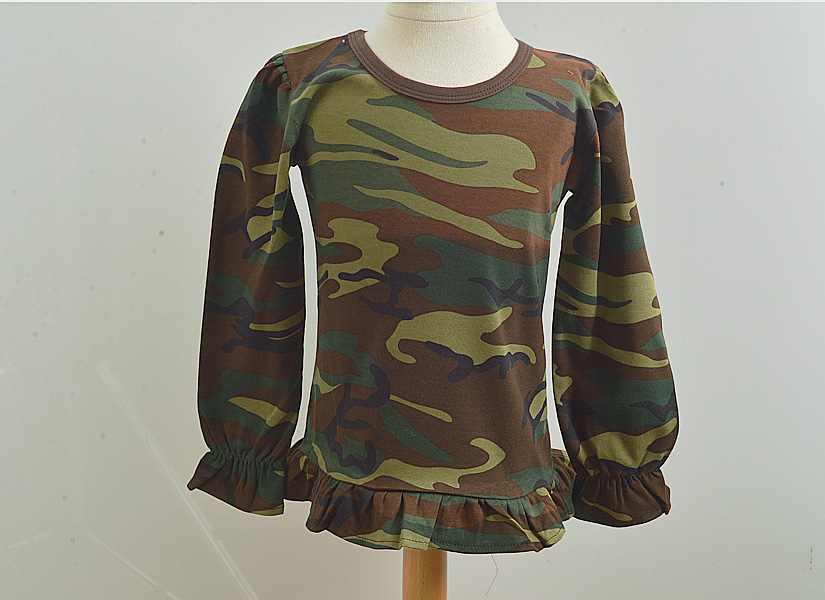 camouflage, toddler girl long sleeve shirt with ruffles.