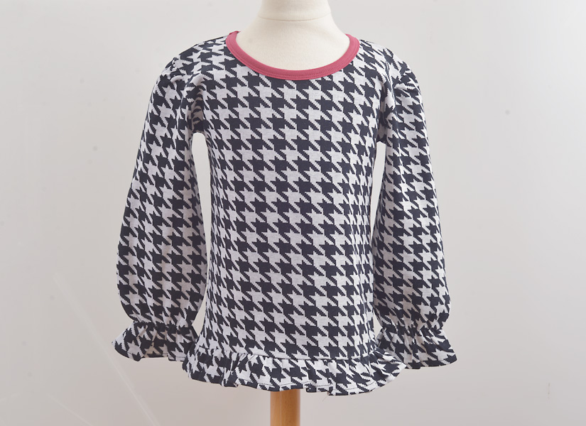 Houndstooth Girl Toddler, Long Sleeve, Ruffled Shirt